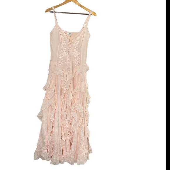 NWT VENUS Ruffled Tiered Maxi Boho Dress 100% Cotton In Blush Pink Size S - Picture 2 of 7